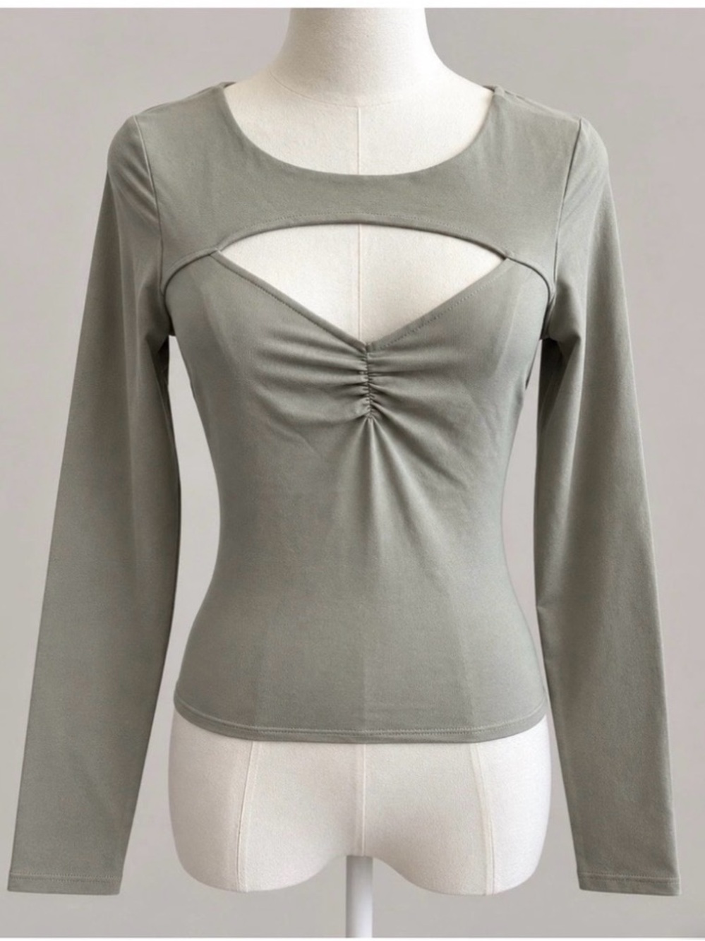 Abercrombie & Fitch XS Sage Green Cutout Top Ruched Long Sleeve Y2K